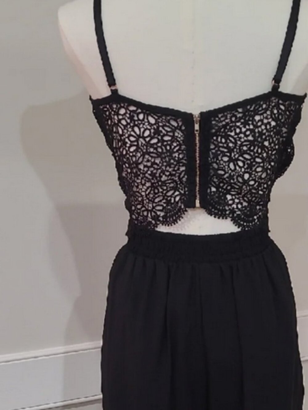 NWT Blashe Cut-Out Design Black Lace Jumpsuit with Cream Underlay Bodice, M